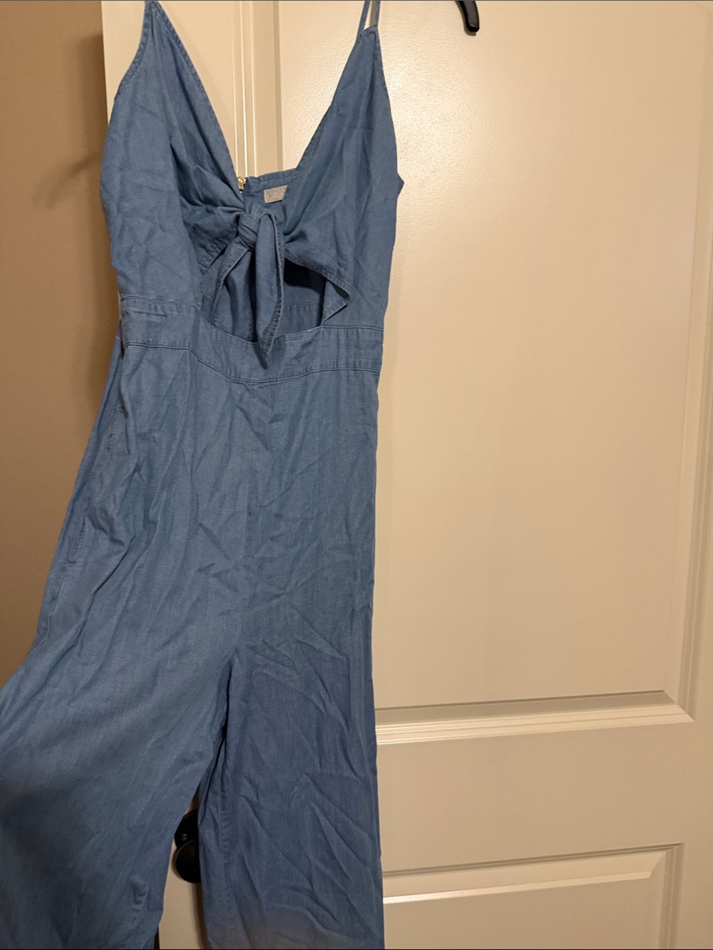 GBX Light Blue Denim-Look Tie-Front Jumpsuit